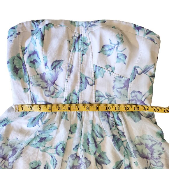 LE CHATEAU White & Blue Floral Strapless High-Low Hem Mini Dress Size Medium - Picture 4 of 9